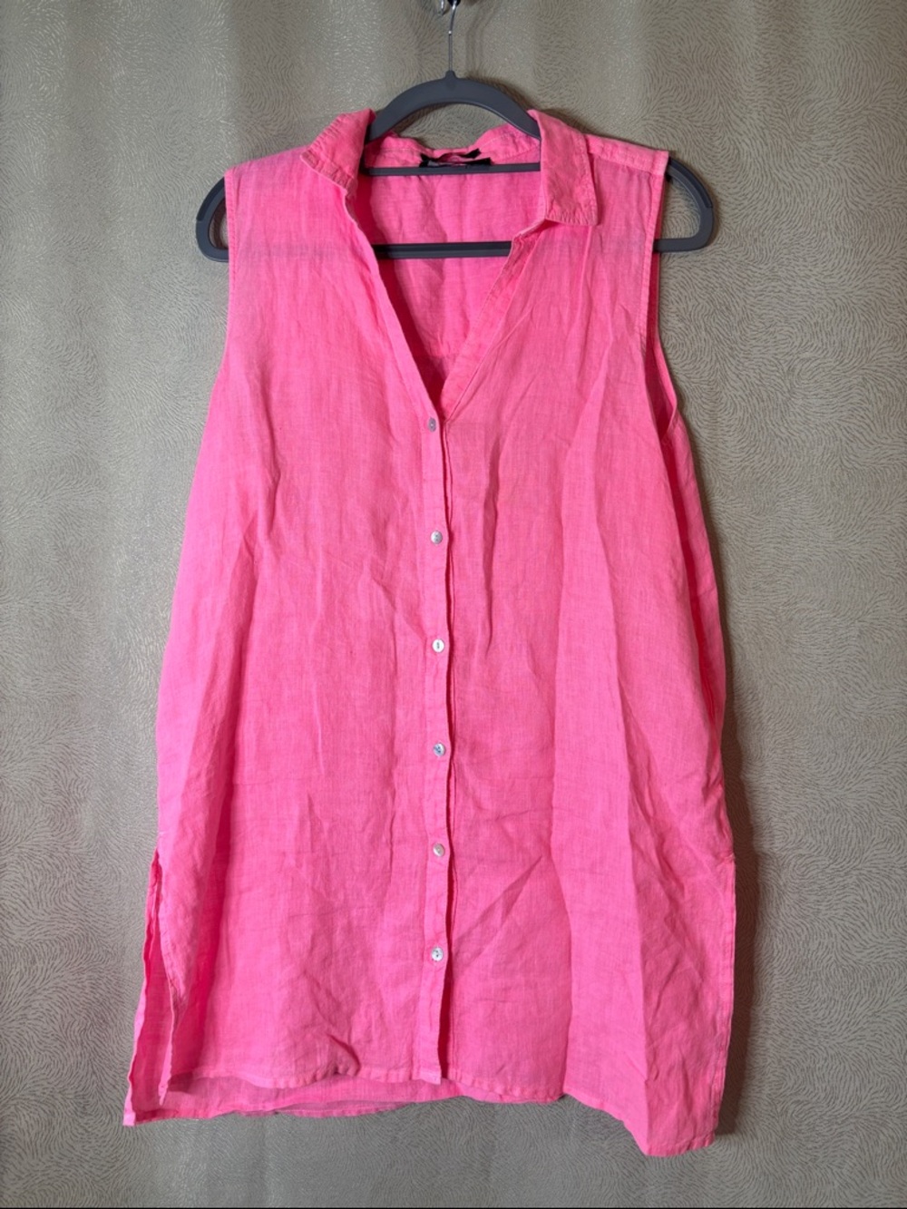 Tahari Sleeveless Button-Front Pink Linen Tunic Top 0188